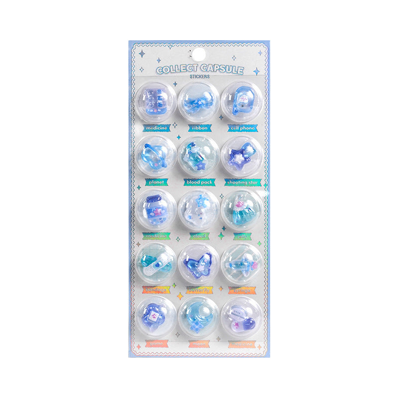 Wholesale Capsule Creative Illustrations Embossed Crystal 3D Stickers