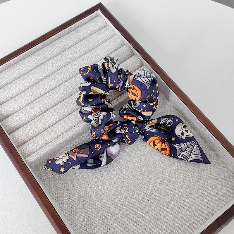Wholesale Hair Ring Fabric Printing Pumpkin Ghost Bat  Strap