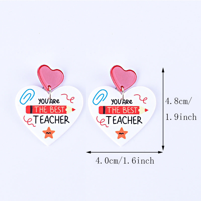 Wholesale Teacher's Day Back To School Season Pencil Rainbow Book Bag Book Red Apple Acrylic Earrings