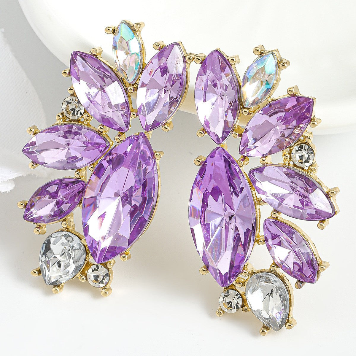 Wholesale Geometric Water Drop Love Petals Leaves Diamond Earrings