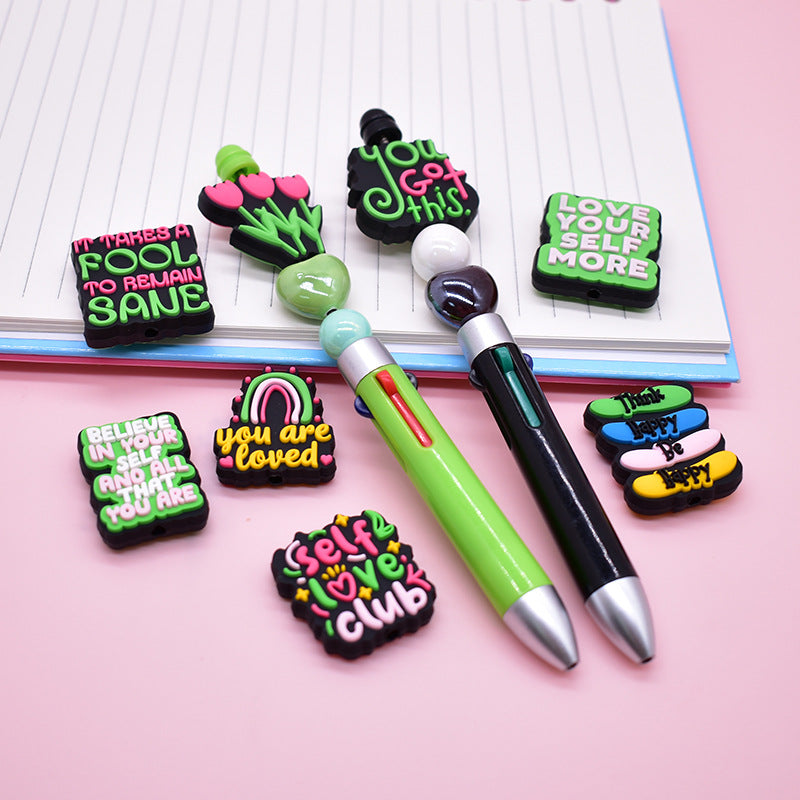 Wholesale Random 100pcs Phrase Love Yourself Beaded Pen Focal Beads