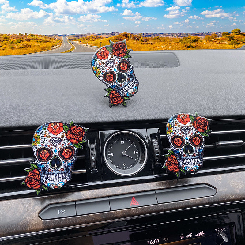 Wholesale Calavera Acrylic Rose Skull Car Air Conditioner Outlet perfume