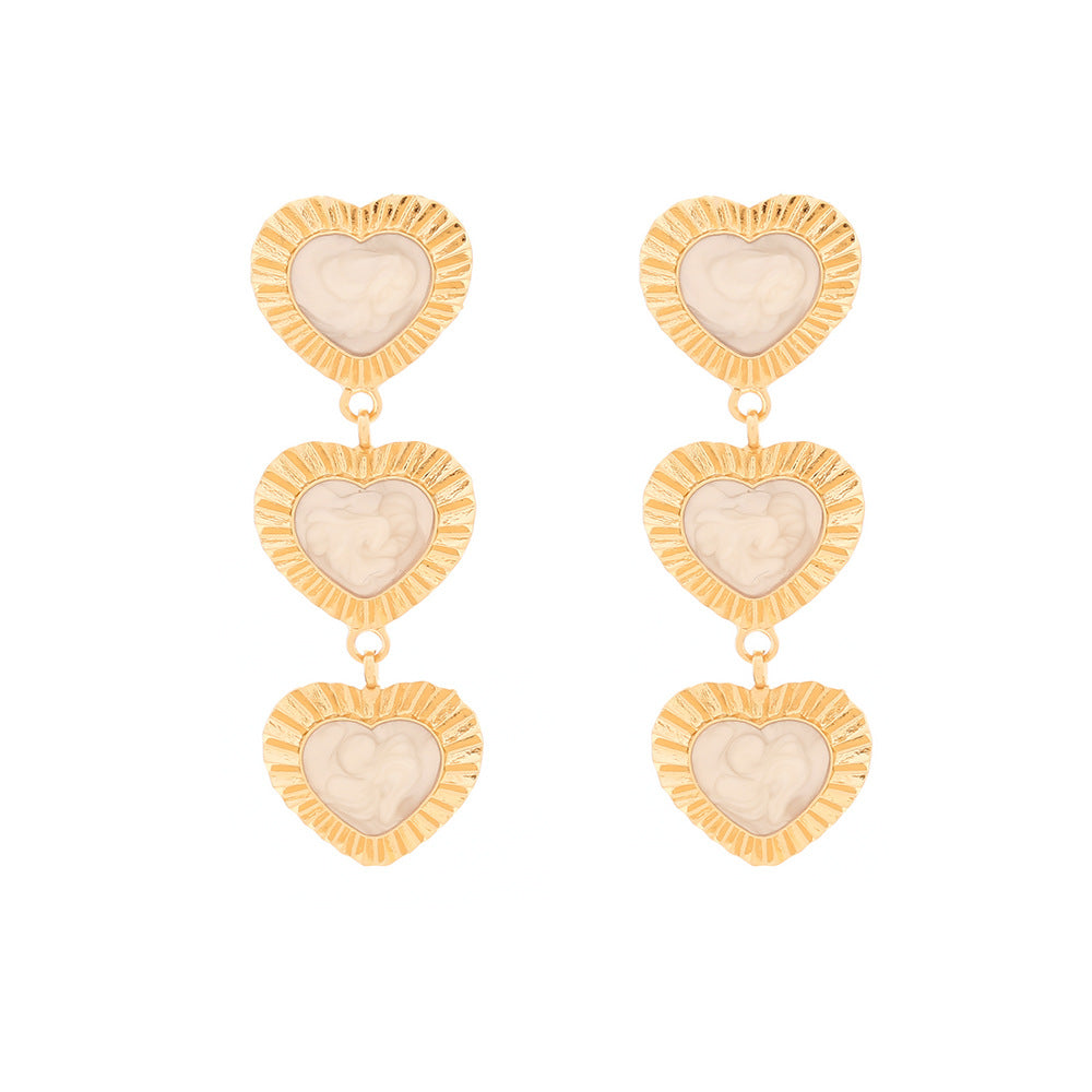 Wholesale Long multi-layered heart-shaped earrings with dripping oil
