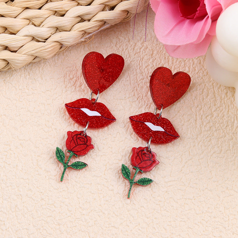 Wholesale  Valentine' s Day Earrings Love Lips Rose Acrylic Earrings