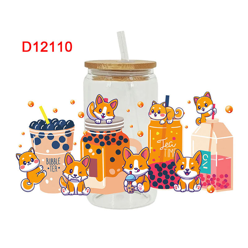 Wholesale Cute Dog Cartoon 16oz Cup UV DTF Wraps