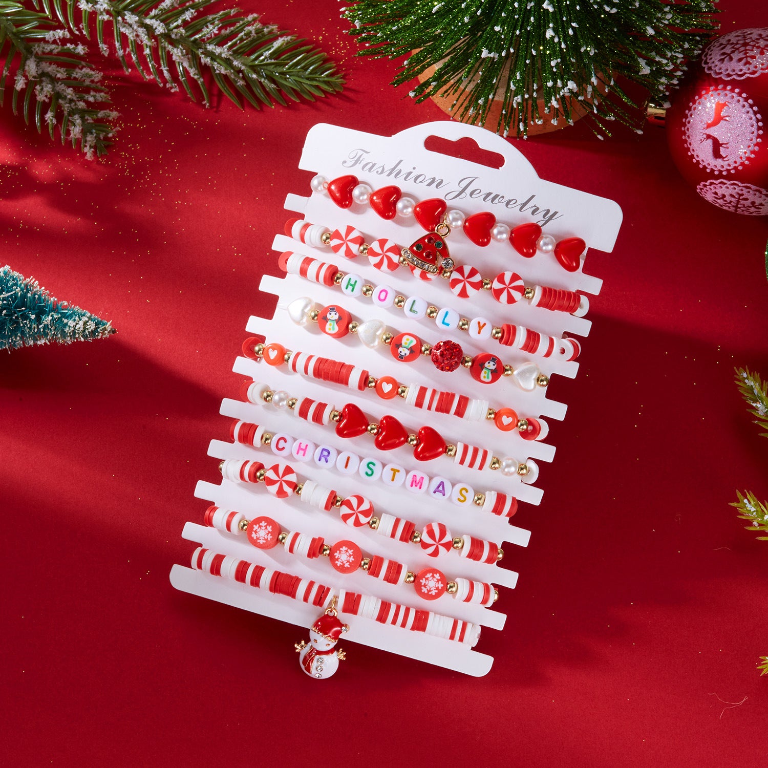 Wholesale Christmas 10pcs letter stretch bead bracelets