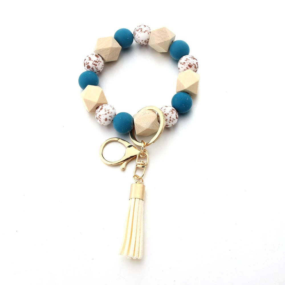 Wholesale Leopard Print Silicone Beaded Wrist Keychain