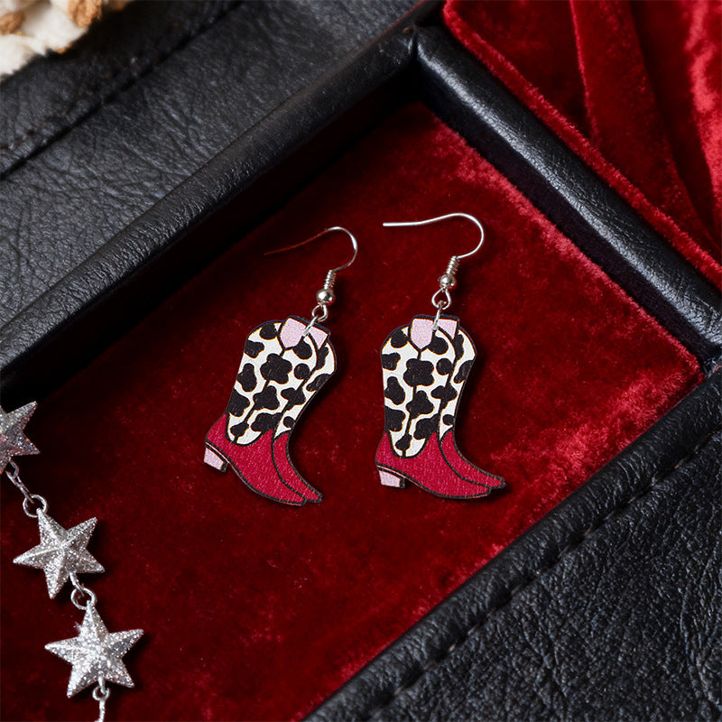 Wholesale Leopard Print Red  Earrings Exaggerated Personality Earrings