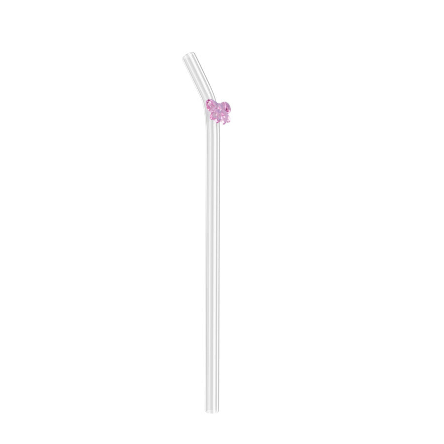 Wholesale Colorful Bow Transparent Borosilicate Glass Straws