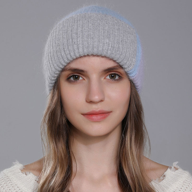 Wholesale Rabbit Fur Knitted Winter Fashion Warm Color Matching Wool All-match Women's Pullover Hat