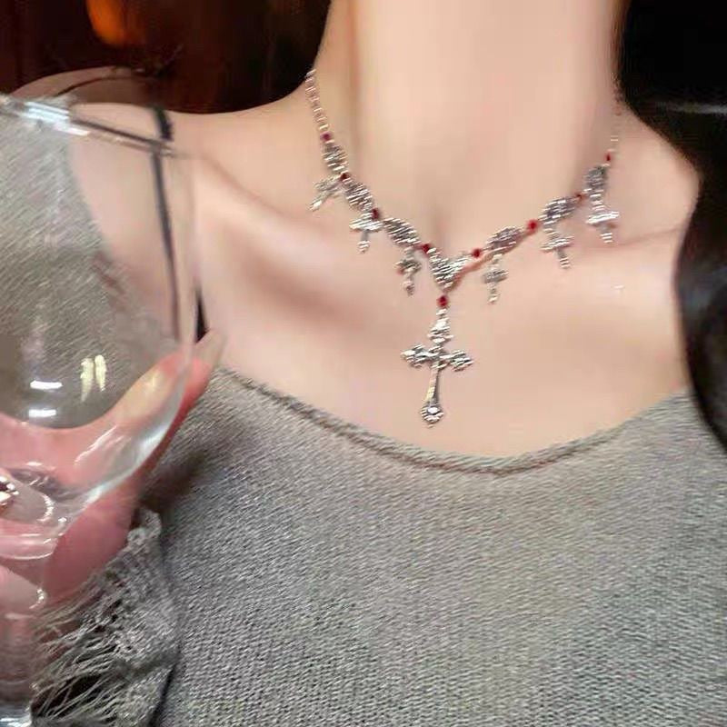 Wholesale Vintage Dark Cross Bead Necklace