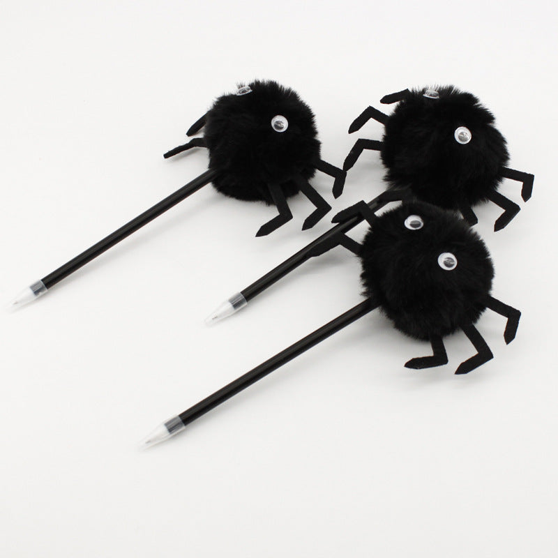 Wholesale Halloween Spider Bat Ghost Festival Fur Ball Plastic Ballpoint Pen