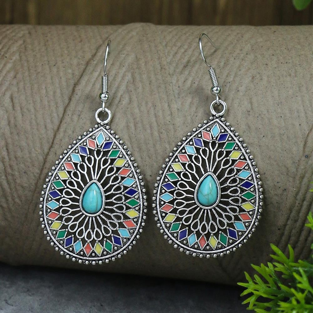 Wholesale Turquoise Bohemian Tassel Geometric Alloy Vintage Earrings