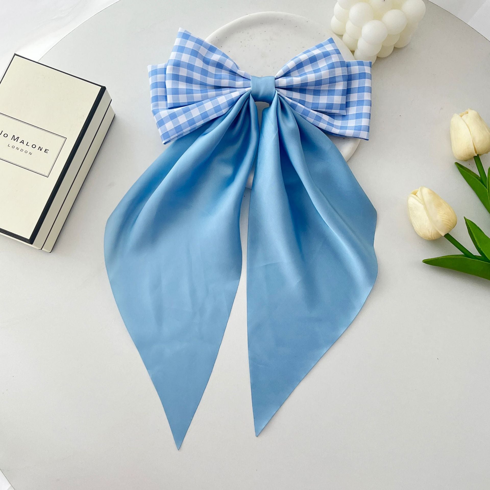 Wholesale 10PCS/PACK Fabric Plaid Long Satin Ribbon Bow Hairpin