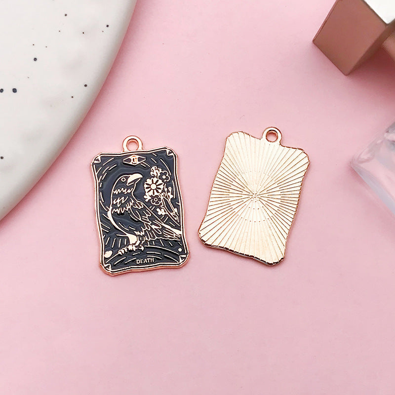 Wholesale Square Tarot Wheel of Fate DIY Alloy Drip Oil Necklace Pendant Accessories