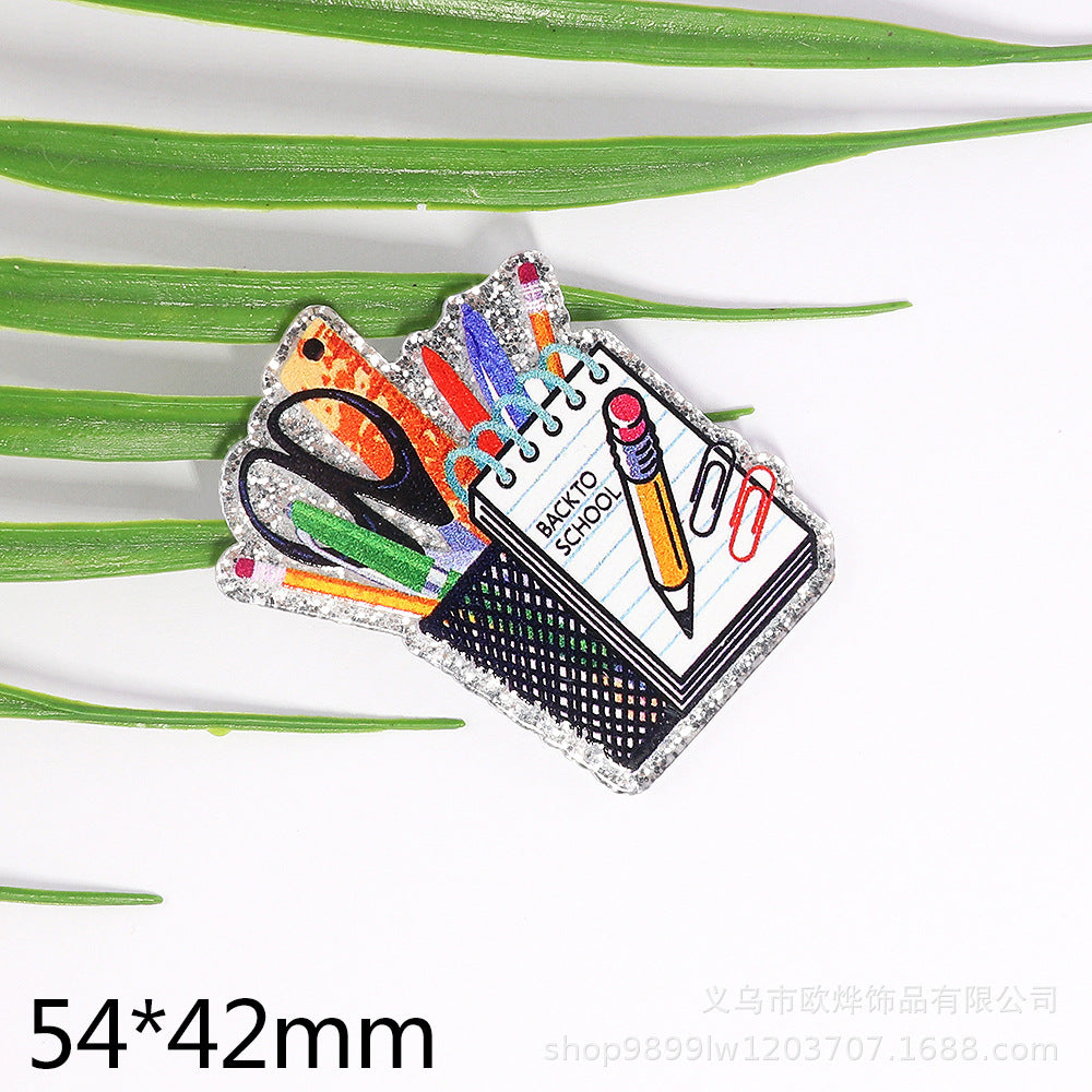 Wholesale 10pcs New loose powder cartoon teacher stationery style personalized bag jewelry acrylic pin cute DIY patch