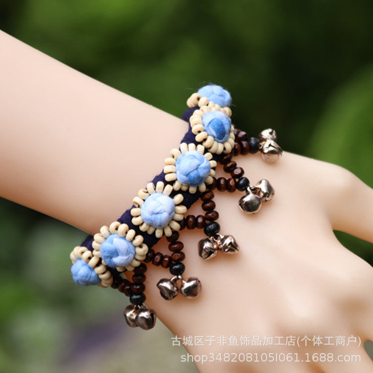 Wholesale Ethnic Style Tie-dye Hand-sewn Fabric Blue Dyed Blue Cloth Bracelet Jewelry