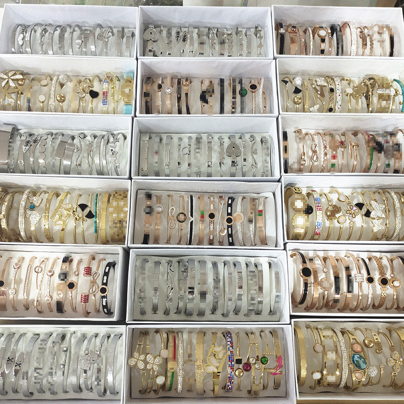 Wholesale 12PCS/Pack Fashion Diamond Inlaid Titanium Steel Bracelet