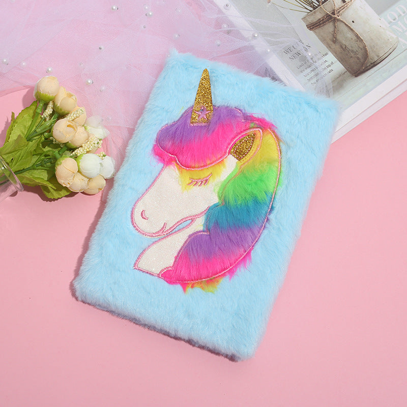 Wholesale Colorful Plush Unicorn Notebook Cartoon sy Girl Plush Notebook