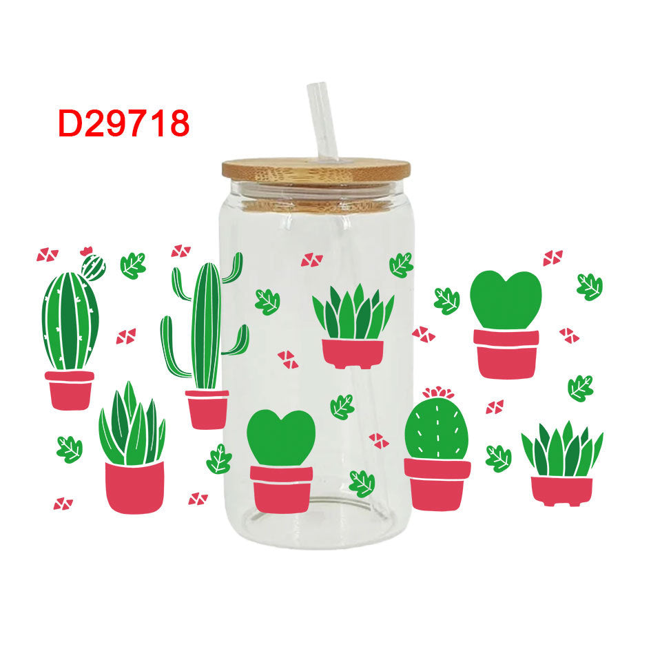 Wholesale Green succulent cactus 16oz Cup UV DTF Wraps