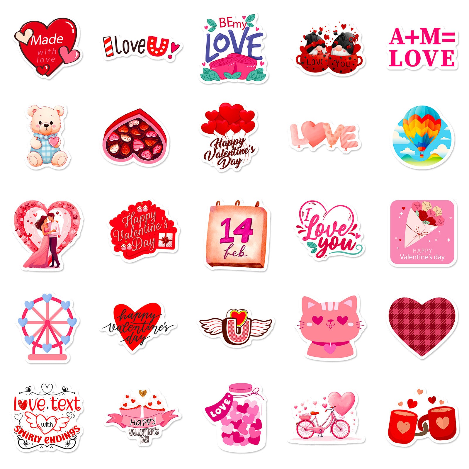 Wholesale 50pcs Valentine' s Day Sweet Cartoon Waterproof Vinyl Stickers