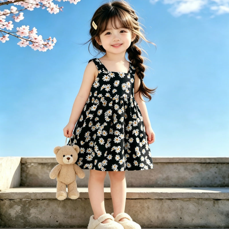 Wholesale Chic Girls Floral Summer Princess Dress Polyester Spaghetti Strap Casual Kid Outfit Stylish Boutique Resale For 3 8 Years