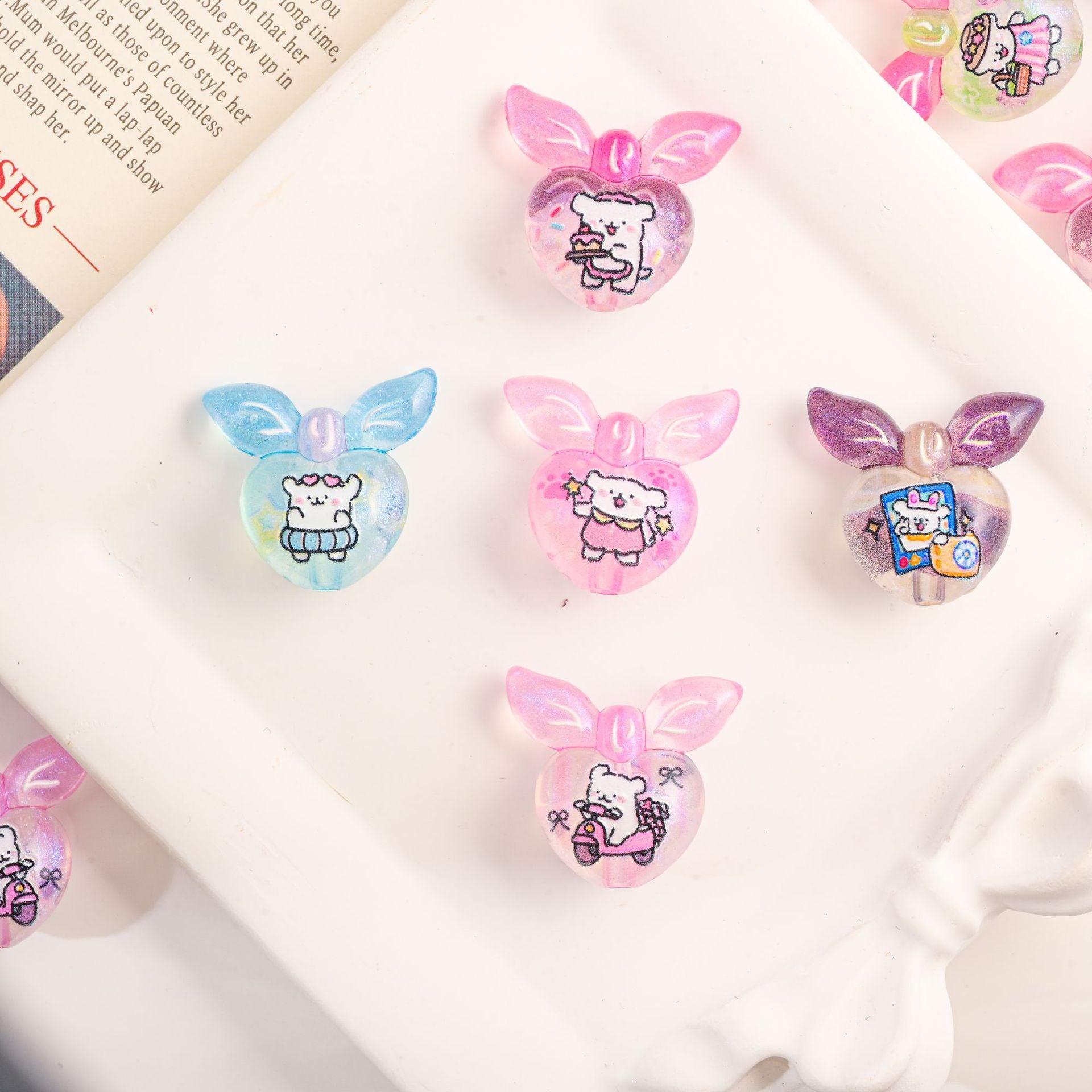 Wholesale 10pcs Acrylic DIY Accessories Gradient Cartoon Heart Beads with Vertical Holes Beadable OLY Exclusive