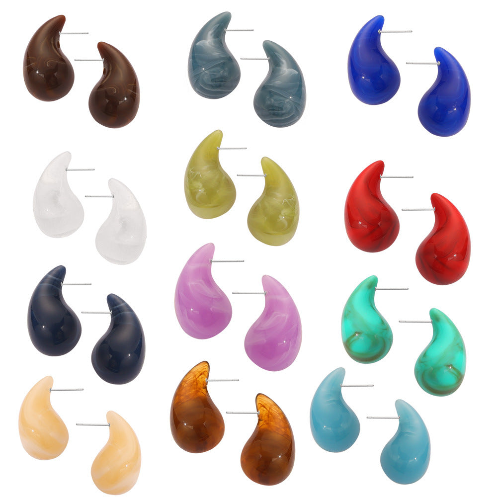 Wholesale Colorful Water Drop Resin Titanium Steel Earrings
