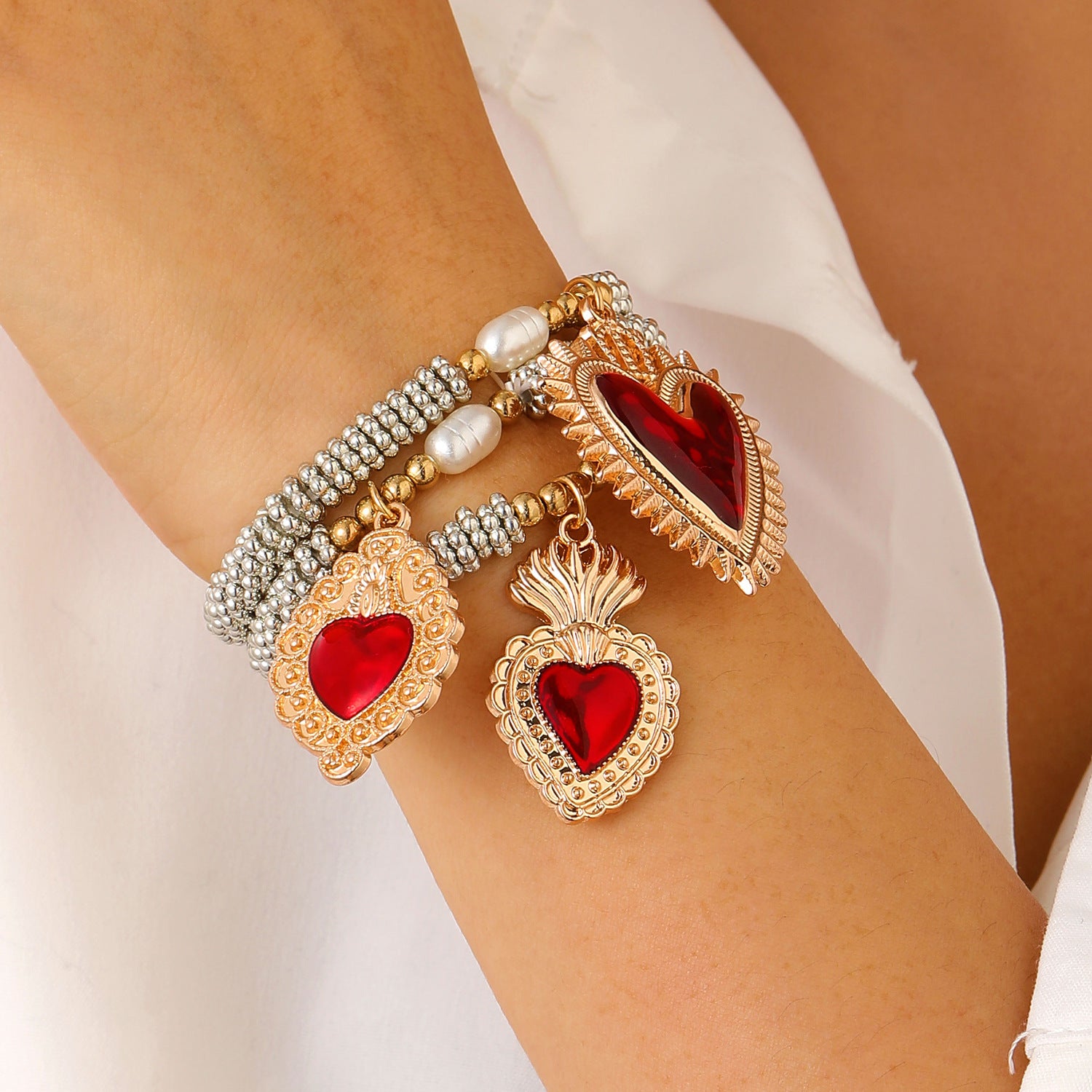 Wholesale Silver Multiple Sacred Heart Love Necklace