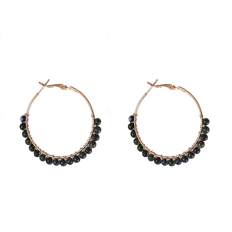 Wholesale Round Beaded Stone Hand-wound Versatile Earrings
