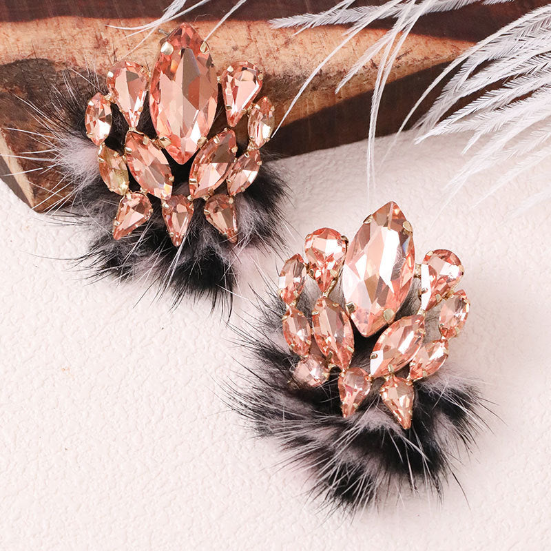 Wholesale Plush Ball Colorful Rhinestone Earrings