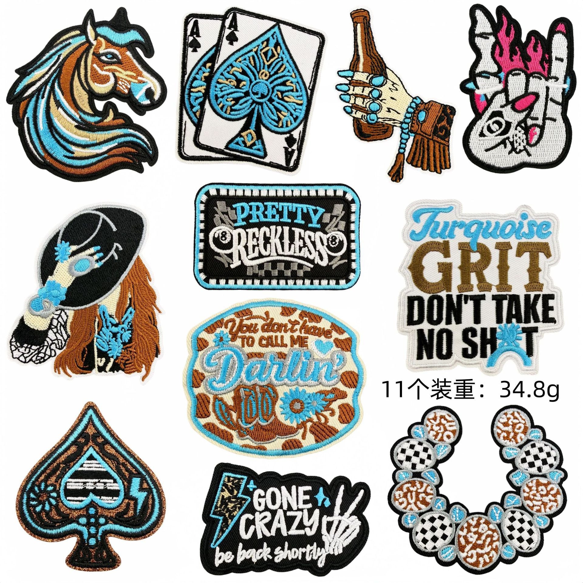 Wholesale Trendy Boho Turquoise Embroidered Patches Western Denim Patch Set 22 Pieces Decorative For Clothing Bags DIY Accessory