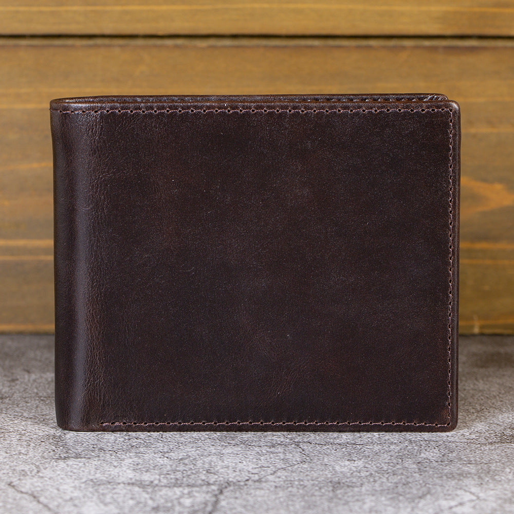 Wholesale men's wallet horizontal leather  clip head layer cowhide oil wax leather simple two-fold bag