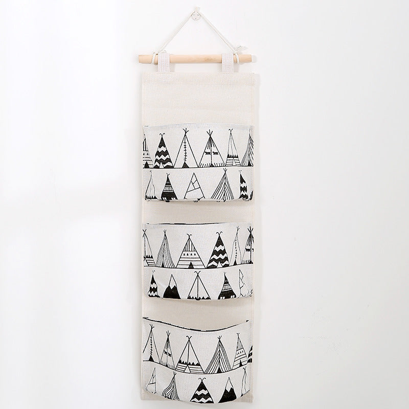 Wholesale Cotton and Linen Three Pocket Three-dimensional Miscellaneous Storage Hanging Bag