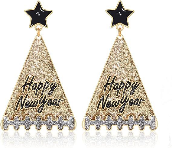 Wholesale Creative Triangle Alloy Happy New Year Christmas Eve Party Earrings
