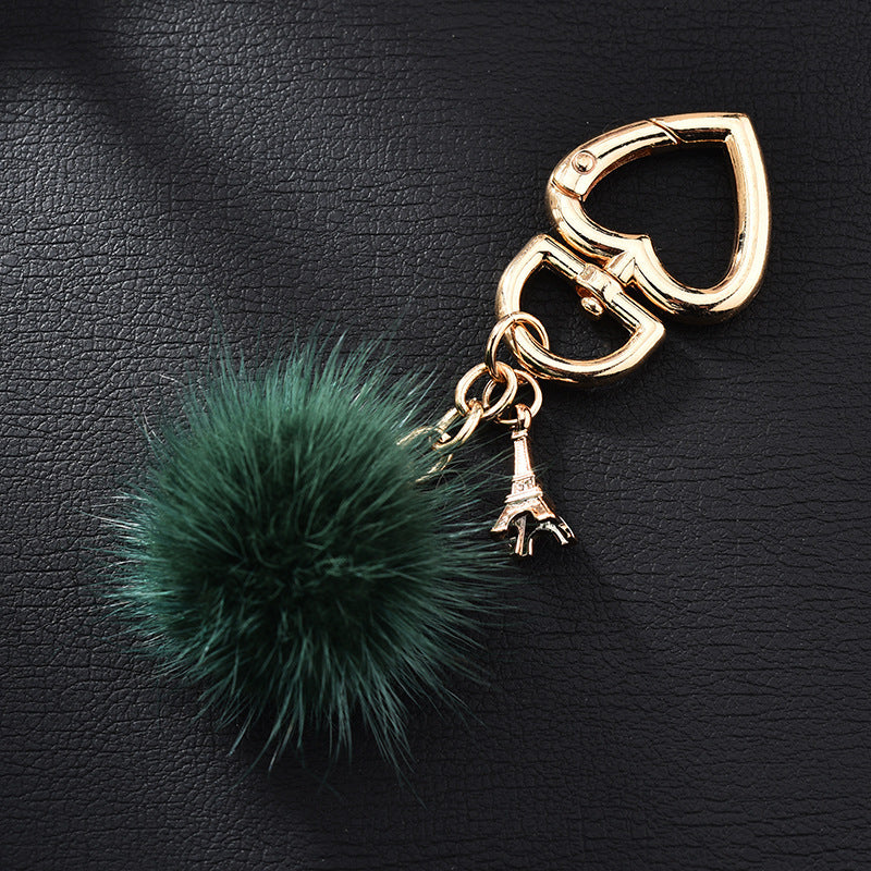 Wholesale mink fur love keychain elegant fur small pendant fur ball alloy love keychain
