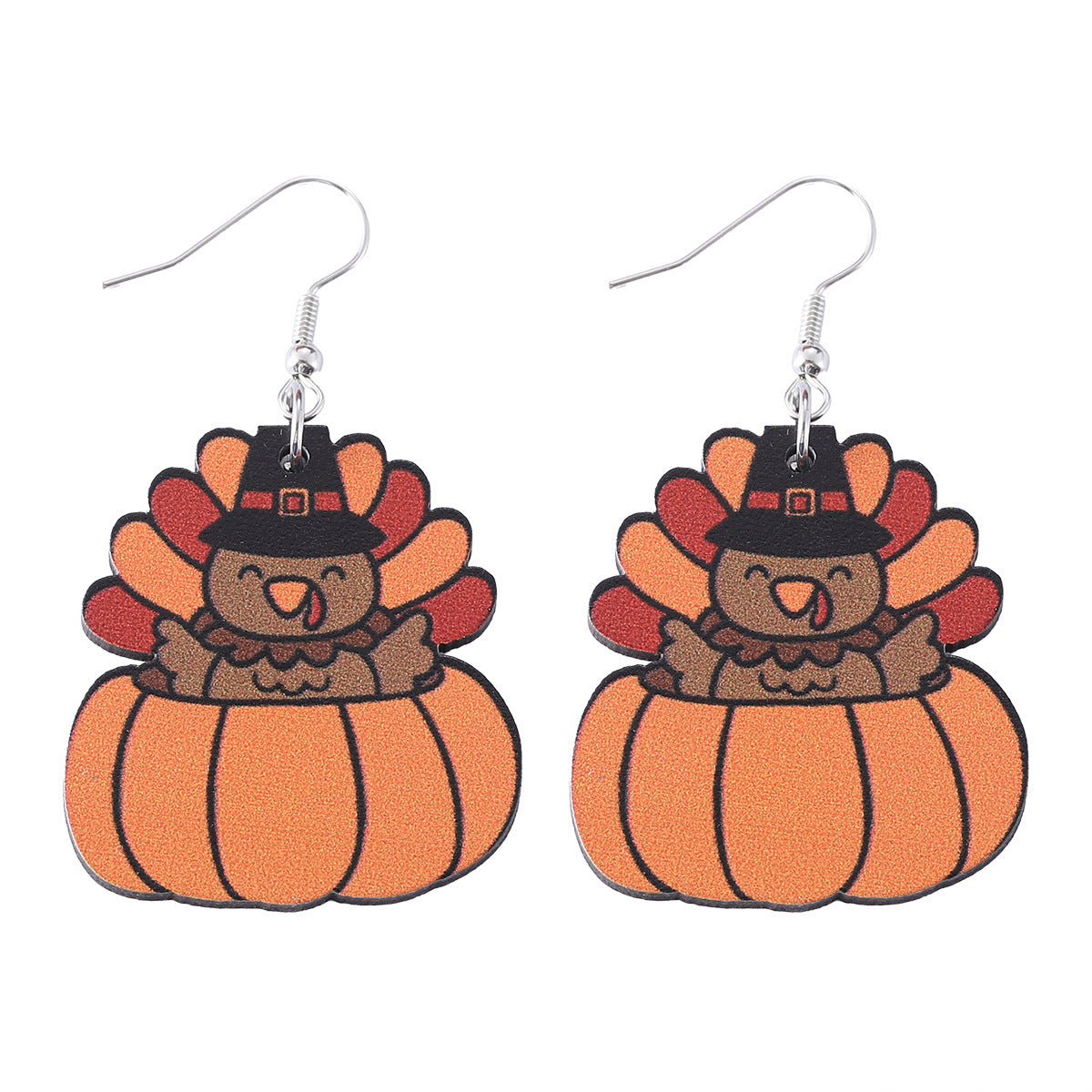 New Autumn Harvest Thanksgiving Turkey Pumpkin Funny Pendant Earrings Wooden Double-Sided Earrings Gift