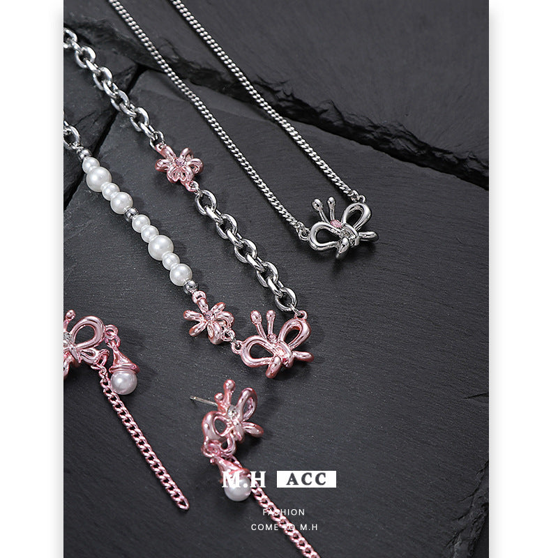 Wholesale Pink Butterfly Stacked Pearl Fashion High-end Necklace