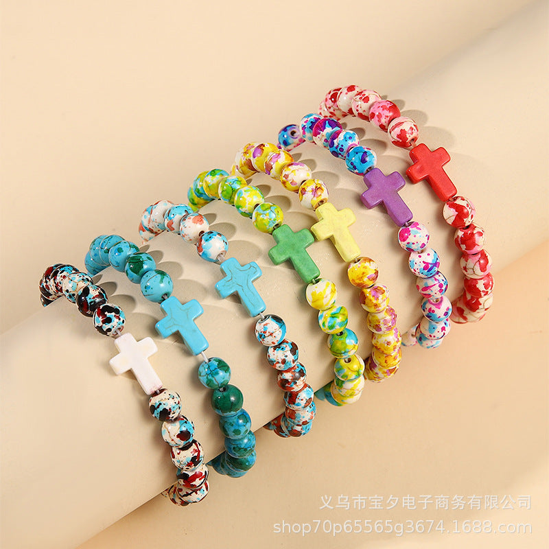 Wholesale Bohemian-style colorful polymer clay cross Clay Bead bracelet