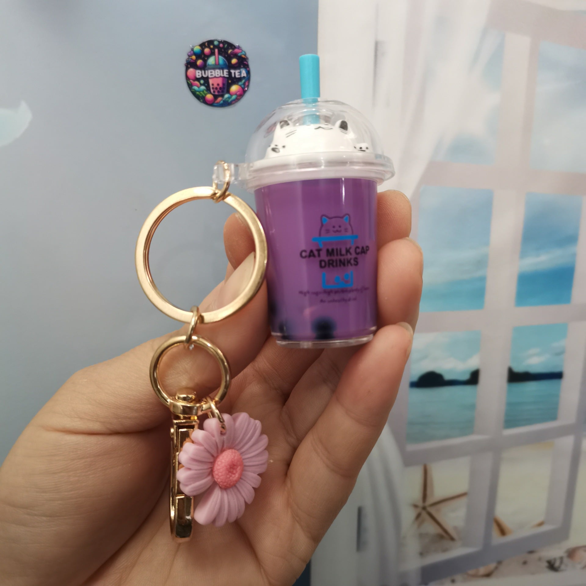 Wholesale Acrylic Creative Cute Milk Tea Cup Cat Bubble Tea Keychain