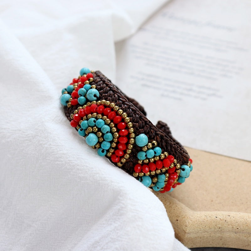 Wholesale handmade Bohemian ethnic woven natural stone bracelet