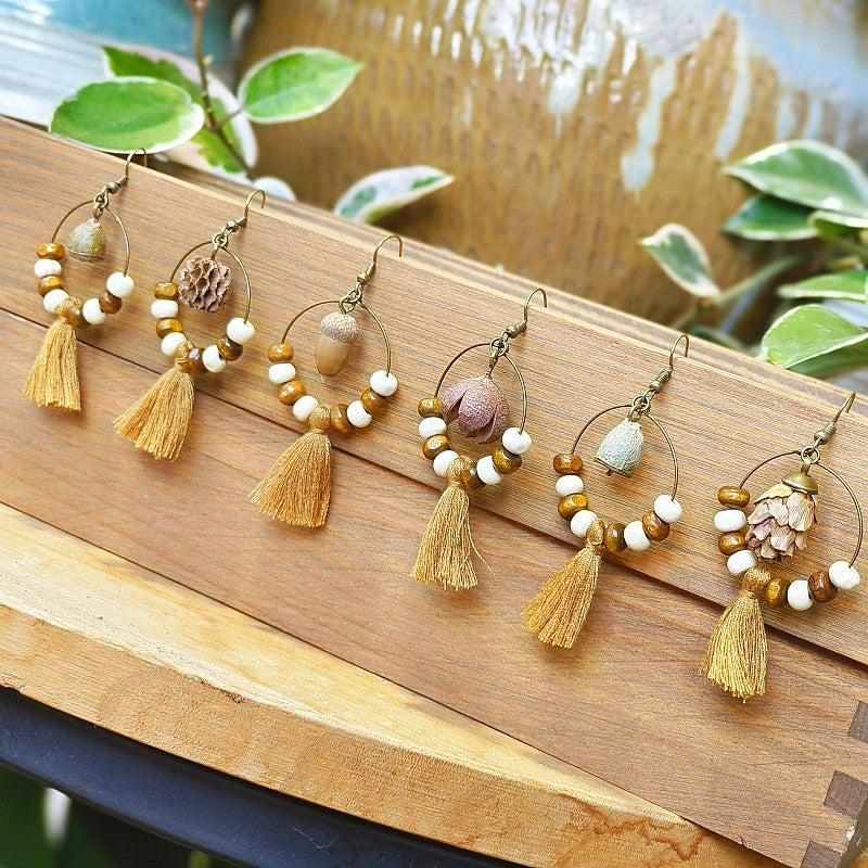 Wholesale Retro Real Fruit Exaggerated Large Hoop Hanging Wooden Beads Earrings