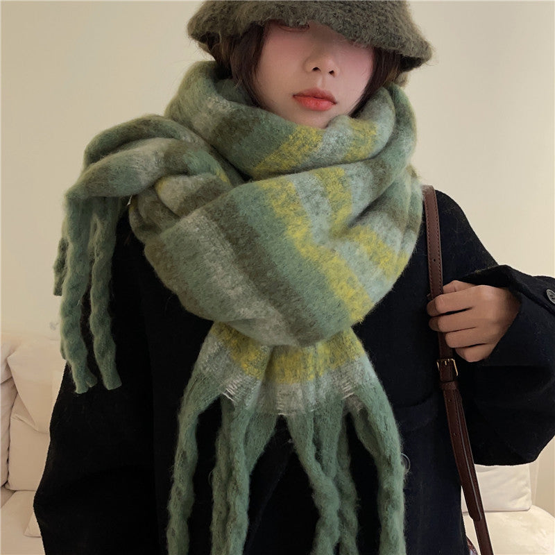 Wholesale Thick Color Striped Tassel Plush Scarf