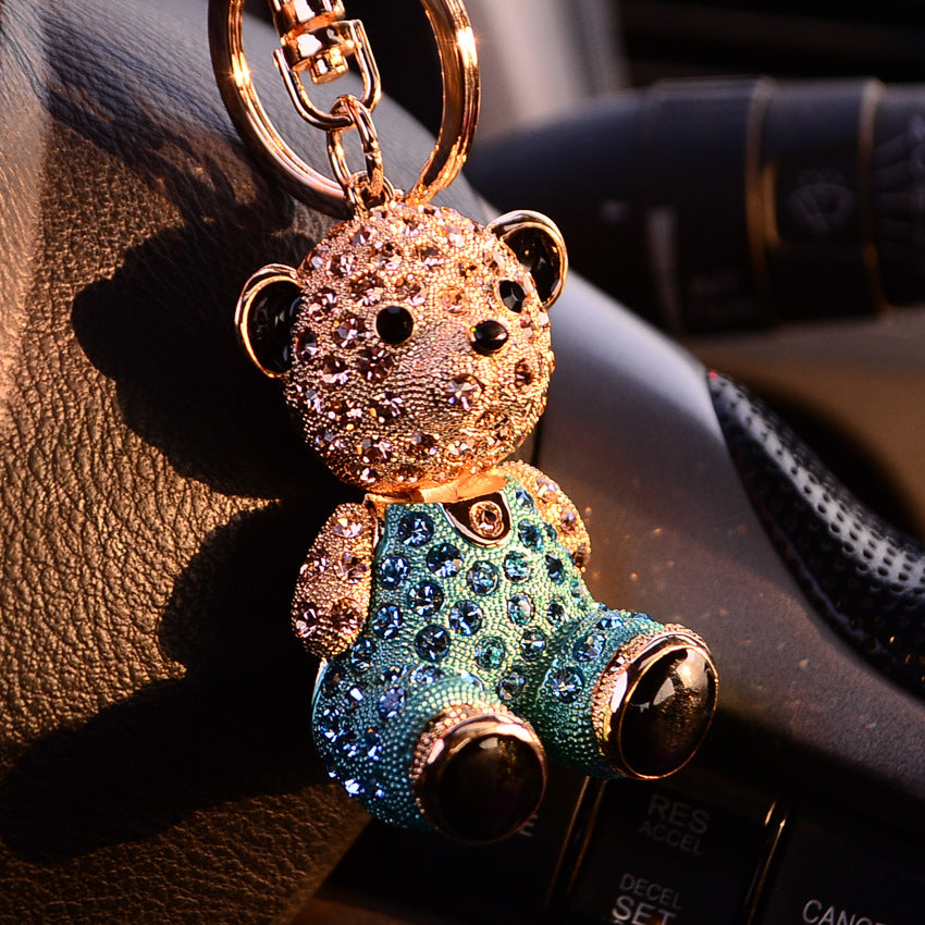Wholesale Stylish Rhinestone Bear Keychain Car Key Accessory Bag Charm Champagne Zinc Alloy Wedding Gift For Resale