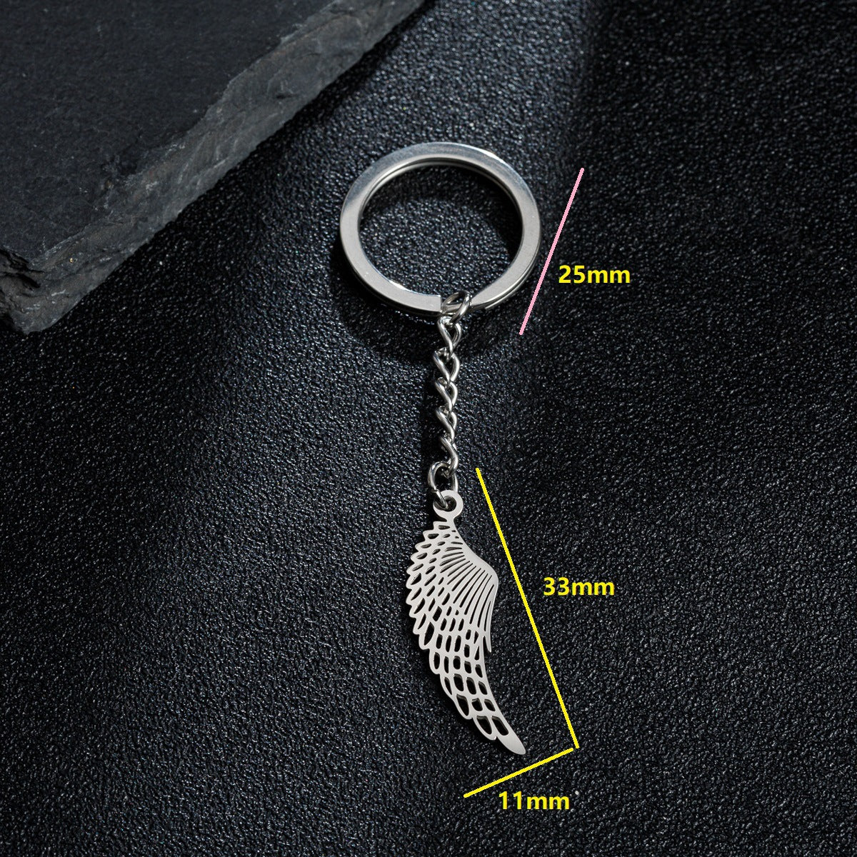 Wholesale Stainless Steel Hollow Angel Feather Wings Keychain