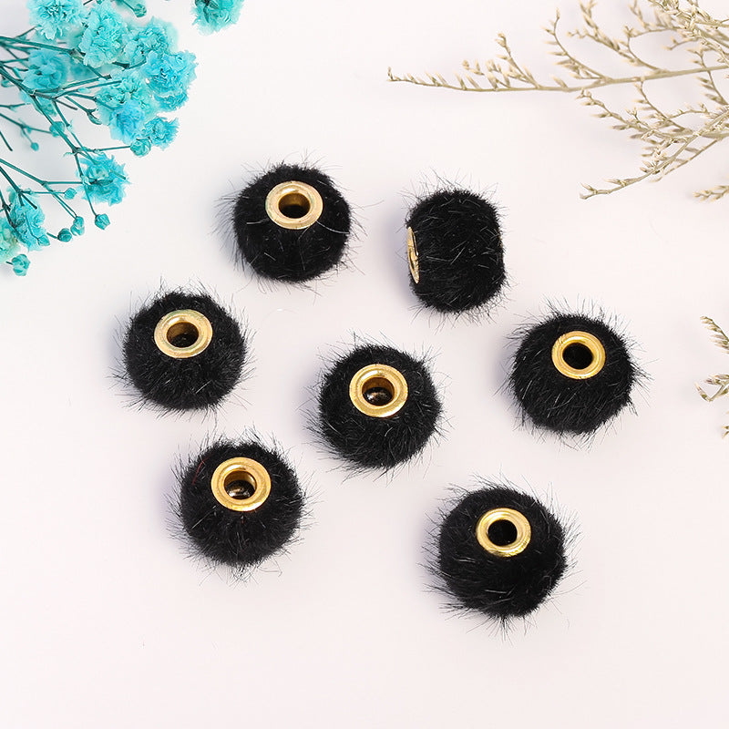 Wholesale 50PCS Colored Fuzzy Balls Metal Straight Hole Loose Beads