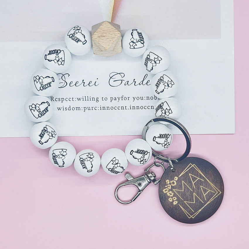 Wholesale MAMA Alphabet Wooden Bead Bracelet Keychain