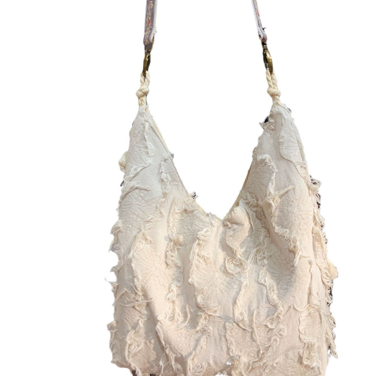 Wholesale Retro holiday style tassel fringe cloth bag large capacity shoulder bag