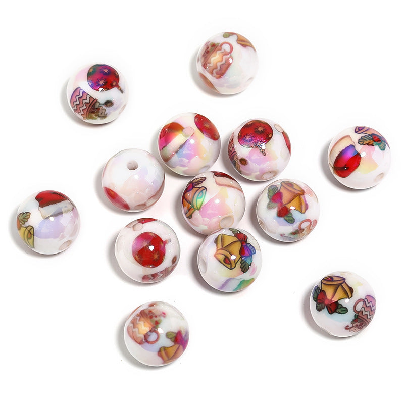 Wholesale100pcs Acrylic Santa Claus Elk Printed Beads DIY Christmas Cartoon Beads