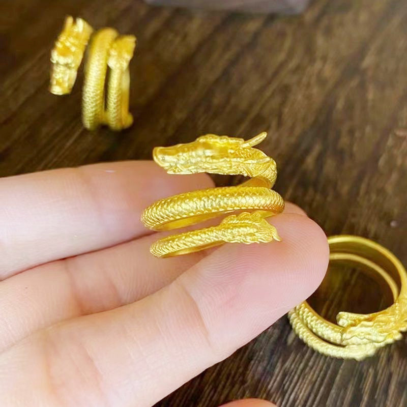 Wholesale Three circle coiled dragon phoenix auspicious opening ring
